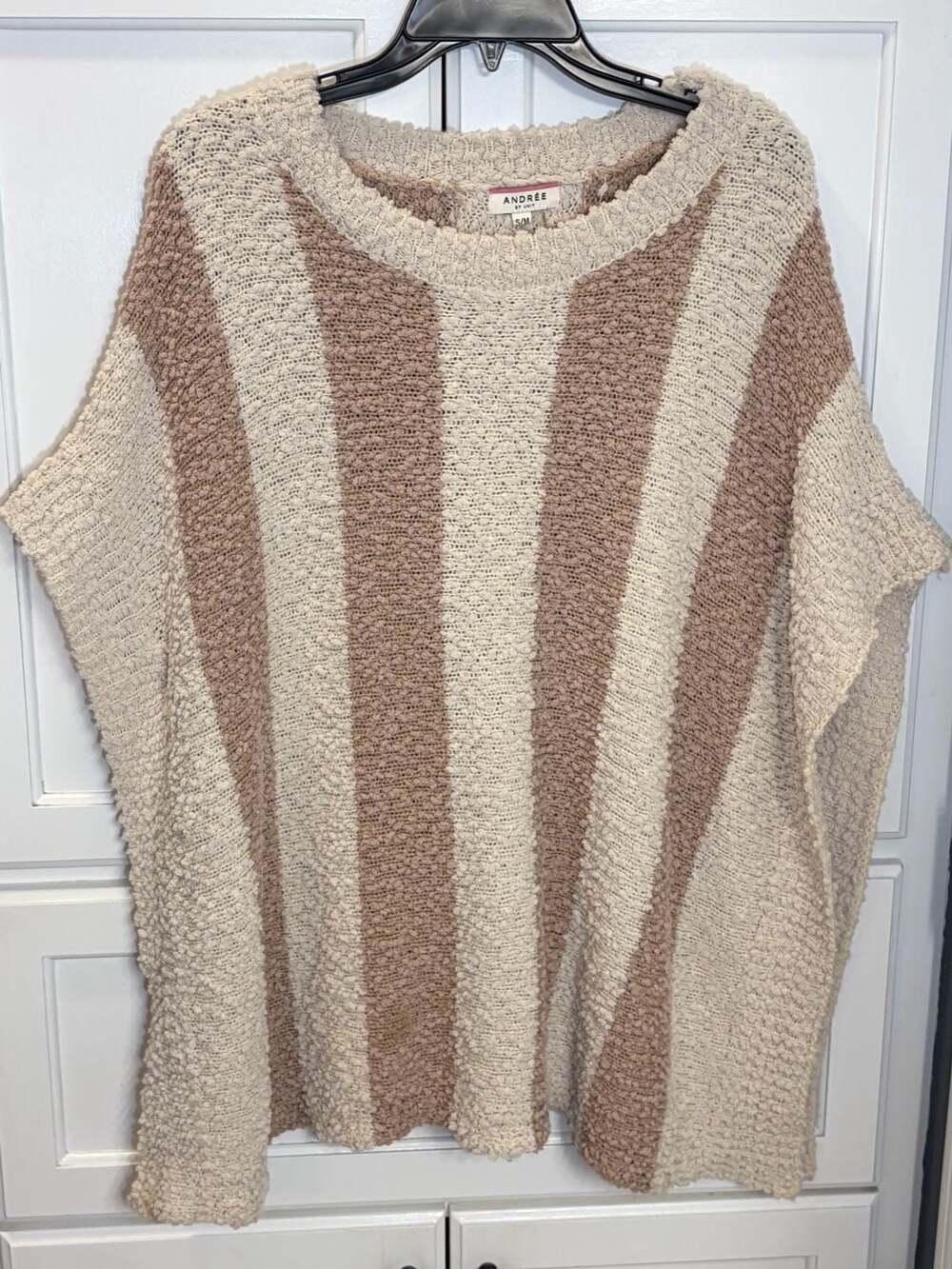 Andrée by Unit S/M Oversized Striped Popcorn Knit Poncho Sweater Neutral Boho
